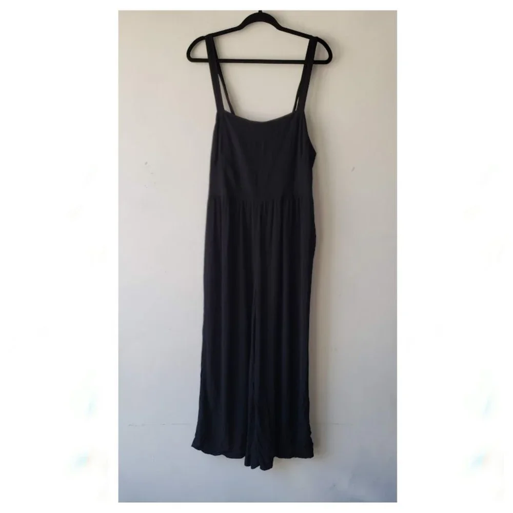 Madewell Smocked Crop Black Jumpsuit - Picture 2 of 8